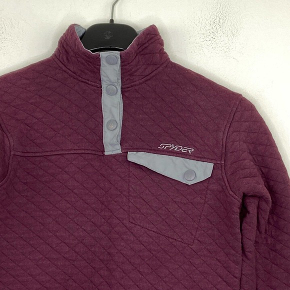 Spyder Girl's Small Jacket Purple Quilted High Neck Button Pullover Flaw AM30 - Picture 2 of 7